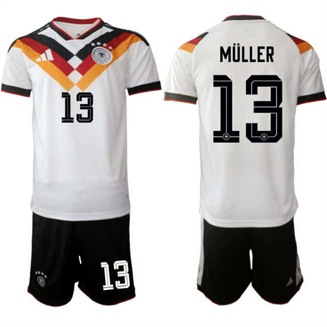 Men's Germany #13 Thomas Müller White 2025/26 Home Soccer Jersey Suit